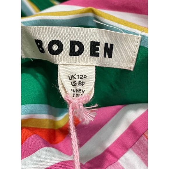 Boden Green Pink Multi Stripe Maxi Shirt Dress Ruffle Hem | Size 8P - Picture 14 of 14